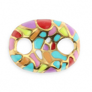 Benodigdheden van Stainless steel Roestvrij staal (RVS) connector oval with mosaic Gold-multicolour
