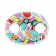 Benodigdheden van Stainless steel Roestvrij staal (RVS) connector oval with mosaic Silver-multicolour