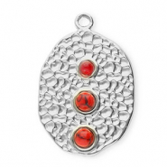 Bedels van Stainless steel Roestvrij staal (RVS) oval with dots Silver-red