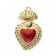 Bedels van Stainless steel Roestvrij staal (RVS) heart Gold-red