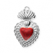 Bedels van Stainless steel Roestvrij staal (RVS) heart Silver-red