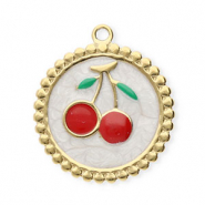 Bedels van Stainless steel Roestvrij staal (RVS) round with cherries Gold-pearl white-red-green