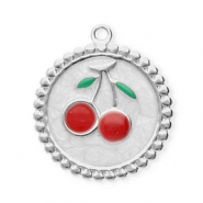 Bedels van Stainless steel Roestvrij staal (RVS) round with cherries Silver-pearl white-red-green