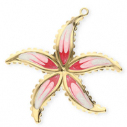 Bedels van Stainless steel Roestvrij staal (RVS) flower Gold-pearl white-pink-cherry pink