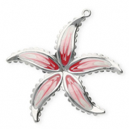 Bedels van Stainless steel Roestvrij staal (RVS) flower Silver-pearl white-pink-cherry pink