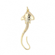 TQ metaal Brass bedels stingray with rhinestones Gold-transparent