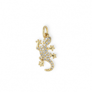 TQ metaal Brass bedels lizard with rhinestones Gold-transparent