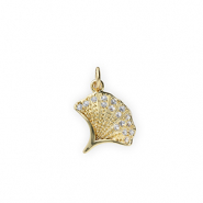 TQ metaal Brass bedels ginkgo leaf with rhinestones Gold-transparent