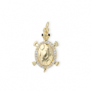 TQ metaal Brass bedels turtle with rhinestones Gold-transparent-black