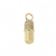 TQ metaal Brass bedels capsule with rhinestones Gold-transparent