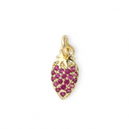 TQ metaal Brass bedels strawberry with rhinestones Gold-pink