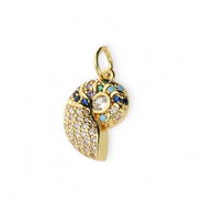 TQ metaal Brass bedels shell with rhinestones Gold-transparent-blue