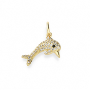 TQ metaal Brass bedels dolphin with rhinestones Gold-transparent-black