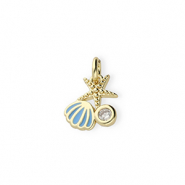 TQ metaal Brass bedels sealife with rhinestones Gold-blue-transparent