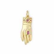 TQ metaal Brass bedels "OK" with rhinestones Gold-pink