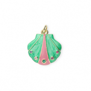 TQ metaal Brass bedels shell with rhinestones Gold-green-pink-transparent