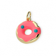 TQ metaal Brass bedels donut Gold-neon pink-blue