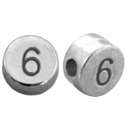 DQ metaal cijferkralen # 6  Antiek zilver (nikkelvrij) 
