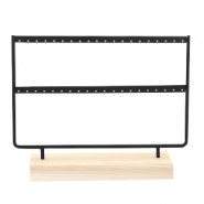 Sieraden display oorbel double metaal met houten voet Black