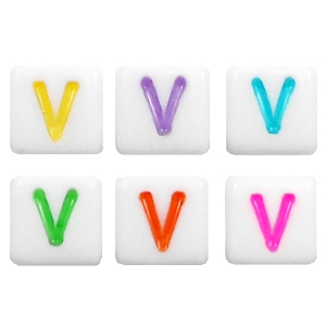 Acryl letterkralen letter V Multicolour-wit