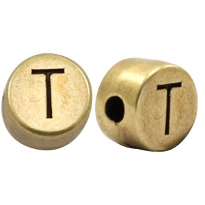 Metaal letterkralen DQ T Antiek brons (nikkelvrij)