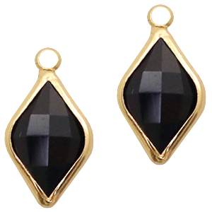 Hanger van crystal glas rhombus 10x14mm Jet black-gold