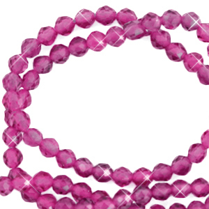 Natuursteen kralen facet geslepen 3mm Magenta pink