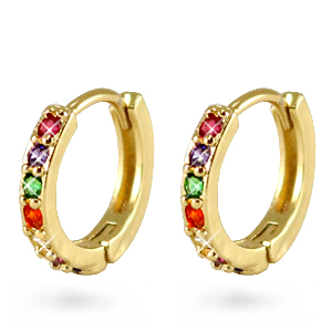 Zirconia creolen rainbow Gold