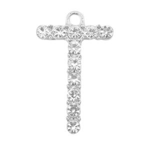 Basic quality metaal bedel strass initial T Antiek zilver