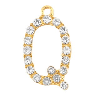 Basic quality metaal bedel strass initial Q Goud
