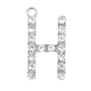 Basic quality metaal bedel strass initial H Antiek zilver