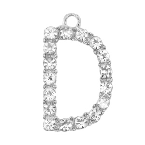 Basic quality metaal bedel strass initial D Antiek zilver