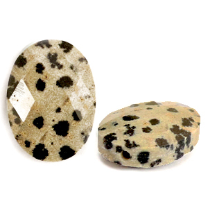 Natuursteen kralen dalmatian stone facet ovaal Greige