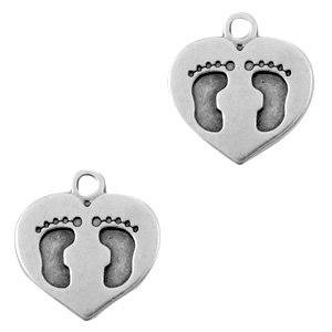 Metaal bedels DQ heart with foot print Antiek zilver (nikkelvrij)