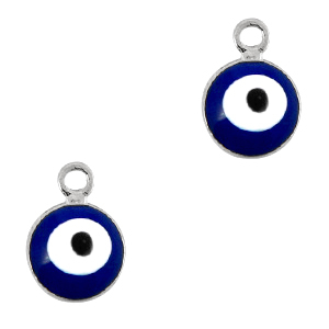 Basic quality metaal bedel boze oog 6mm Zilver-blauw
