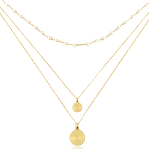 Kettingen van Stainless steel Roestvrij staal (RVS) 3 layer coin & pearl Goud