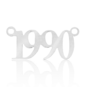 Bedels van Stainless steel Roestvrij staal (RVS) tussenstuk jaartal 1990 Zilver