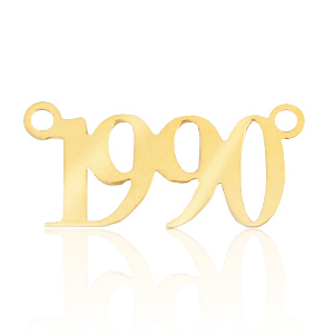Bedels van Stainless steel Roestvrij staal (RVS) tussenstuk jaartal 1990 Goud