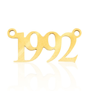 Bedels van Stainless steel Roestvrij staal (RVS) tussenstuk jaartal 1992 Goud