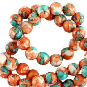 4 mm kralen natuursteen rond Orange-turquoise