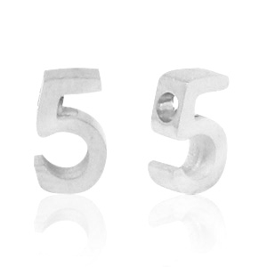 Kralen van Stainless steel Roestvrij staal (RVS) kralen cijfer 5 Zilver