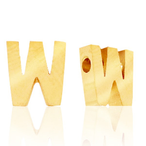 Kralen van Stainless steel Roestvrij staal (RVS) kralen letter W Goud