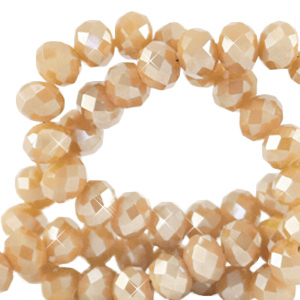 Facet kralen top quality disc 3x2mm Golden shadow opal-amber pearl shine coating