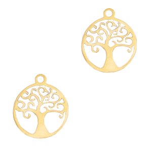 Bedels van Stainless steel Roestvrij staal (RVS) tree of life Goud