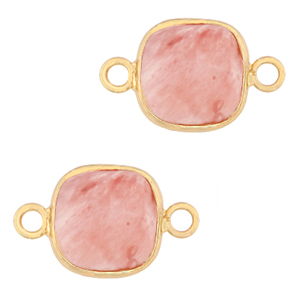 Natuursteen hangers tussenstuk 12x12mm Blossom pink-gold