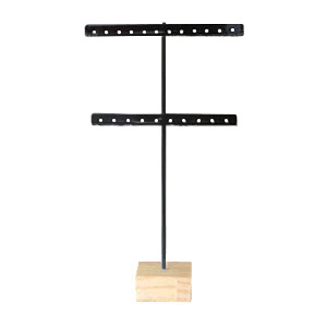 Sieraden display T-vorm voor oorbellen met houten voet Zwart-hout