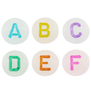 Acryl letterkralen mix glow-in-the-dark Off white-multicolour