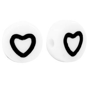 Acryl letterkralen heart White-black