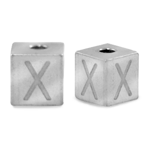 Kralen van stainless steel Roestvrij staal (RVS) letter X Zilver