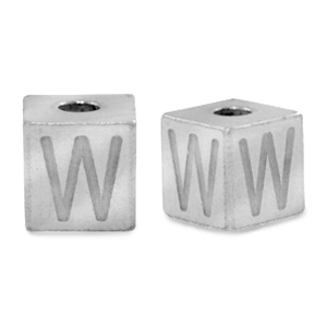 Kralen van stainless steel Roestvrij staal (RVS) letter W Zilver
